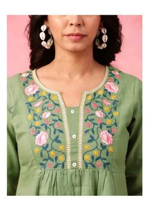 Green Floral Embroidered Top