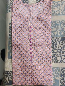 Peach Colour Long Cotton  Kurti