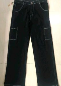 Black Cargo  Pant With White ThreadingFor Men/Wome