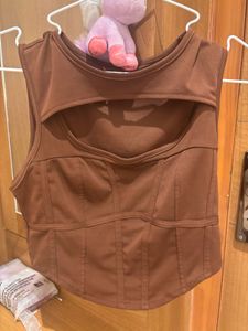 Cut Out Brown Corset Top