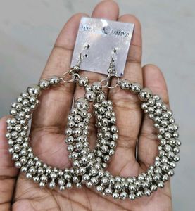 Silver Beaded Hoop Earrings