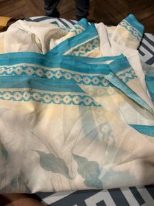 Saree White Flower Print Unused