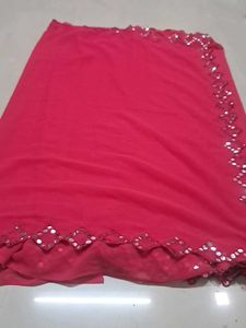 Red Mirror Work Saree