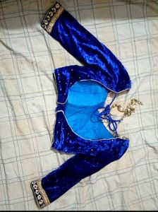 Blue Velvet Embellished Blouse