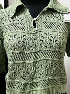 Green Crochet Collar Top