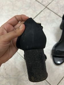 Black Glitter Block Heels