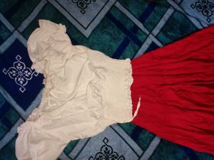 New Stylish White Top & Red Flared Skirt