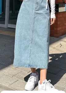 Straight Denim Midi Skirt