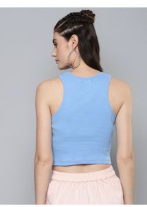 Sassafas Sky Blue Front Knot Crop Top