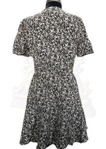 Black White V Neck Floral Printed