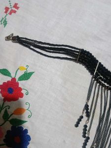 Black Beaded Fringe Necklace