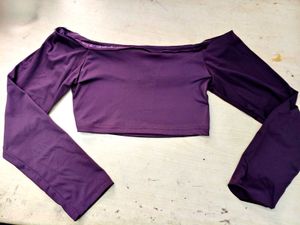 Off Shoulder Full Sleeve Crop Top with Pants Set