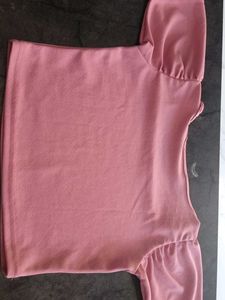 Pink Crop Top with Puff Sleeves