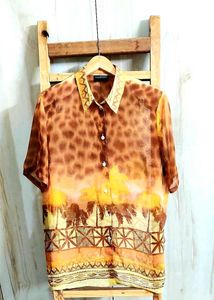 Brown Printed Shirt Size-44