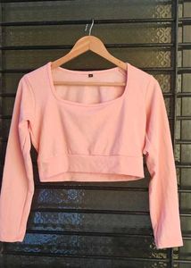 Pink Long Sleeve Crop Top