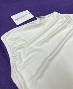 High Neck RuchedSleeveless White Crop Top