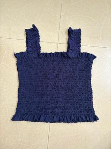 Smocked Navy Blue Crop Top