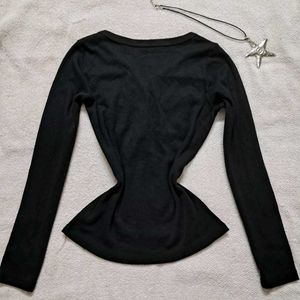 Y2k Black Embellished Long Sleeve Fitted  Top