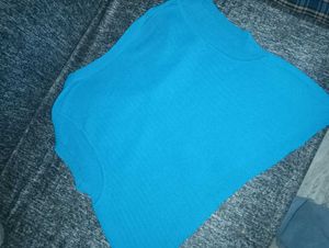 Blue Knit Button-Up Top