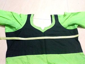 Green Checkered Dress with Colorful Border