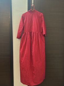 Red V-Neck Midi Dress