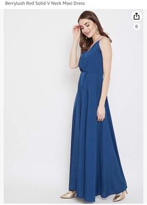Berrylush Red Solid V Neck Maxi Dress