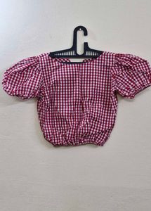 Plaid Puff Sleeve Top