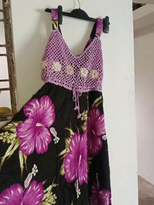 Sleeveless Purple Colour Frock Suit