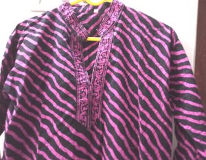 Purple Cotton Lehariya Full Sleeves Kurta