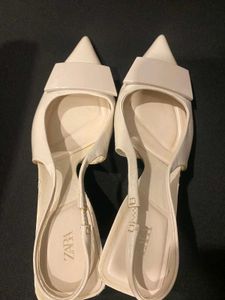 Zara white heeled slingback shoes