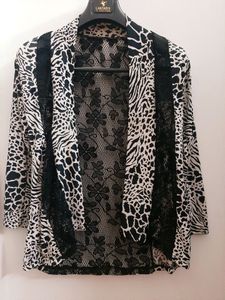 shrug-leopard print with black floral lace