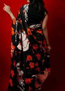 Pre-draped Elegant Black wildflower Saree