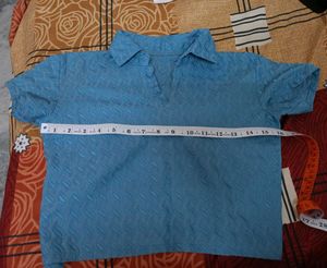 Blue designer collar crop top