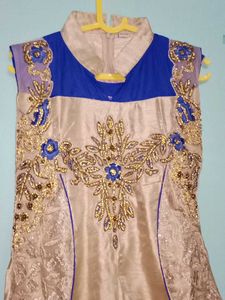 Elegant Blue &amp; Gold Embellished Dress