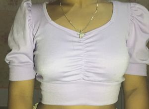 Lilac Ruched Puff Sleeve Top