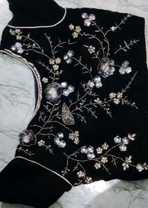 Embroidered Black Velvet Top