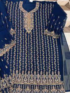Elegant Blue Embroidered Kurta garara Set