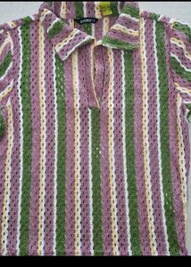 Striped Knit Polo Top