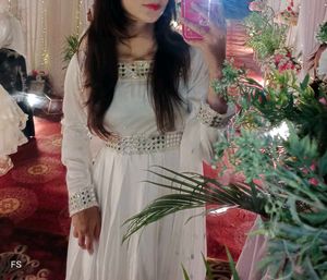 White Satin Pakistani Gown 1pc