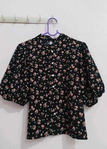 Black Floral Print Top