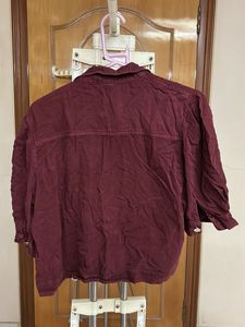 Maroon Cropped Denim Jacket