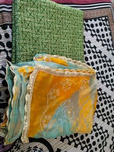 Green Printed Dress Material