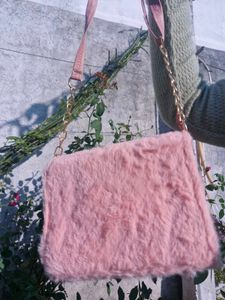 Furry Sling Bag In Pink Color