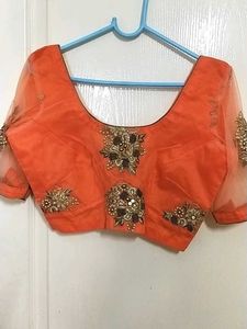 Gorgeous Orange &amp; Blue Embroidered Saree