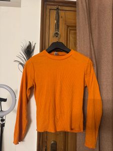 Orange Ribbed Long Sleeve Top