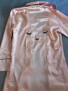 Baby Pink Satin Full-Slevees Night Shirt