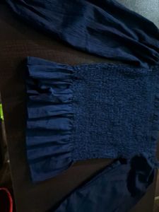 Navy blue off shoulder top with embroidery