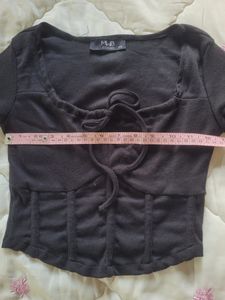 Black Tie-Front Crop Top