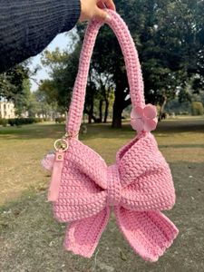 Pink Crochet Bow Bag