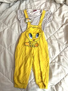 Tweety Dungree And Tshirt Pair
